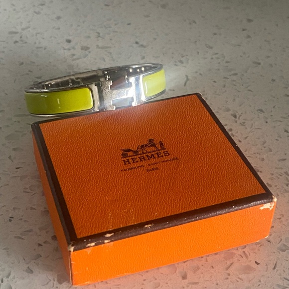 HERMES CLIC CLAC BANGLE SMALLEST SIZE GREEN WHIT PALLADIUM - Picture 6 of 7